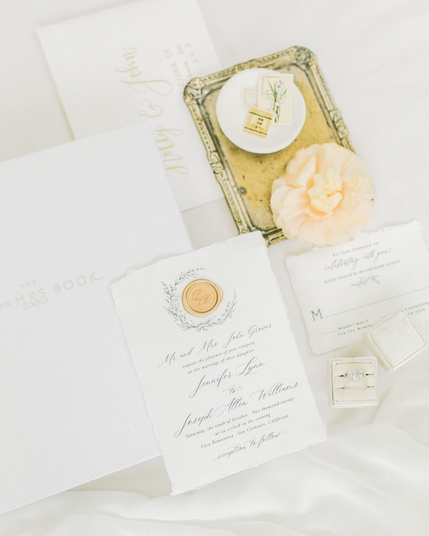White wedding invitation with Mr. and Mrs. Book